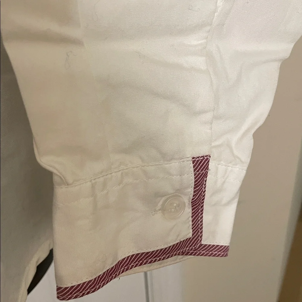 White Broadcloth Christmas Design Blouse with Ribbon trim Collar and Cuffs XL - Picture 5 of 6